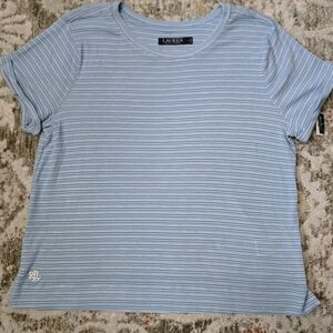 Lauren Ralph Lauren Blue and White Striped Short Sleeve Tee